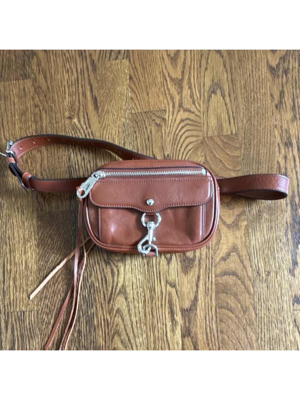 Rebecca Minkoff Brown Crossbody Bag with Zipper and Strap Accent Silver Hardware